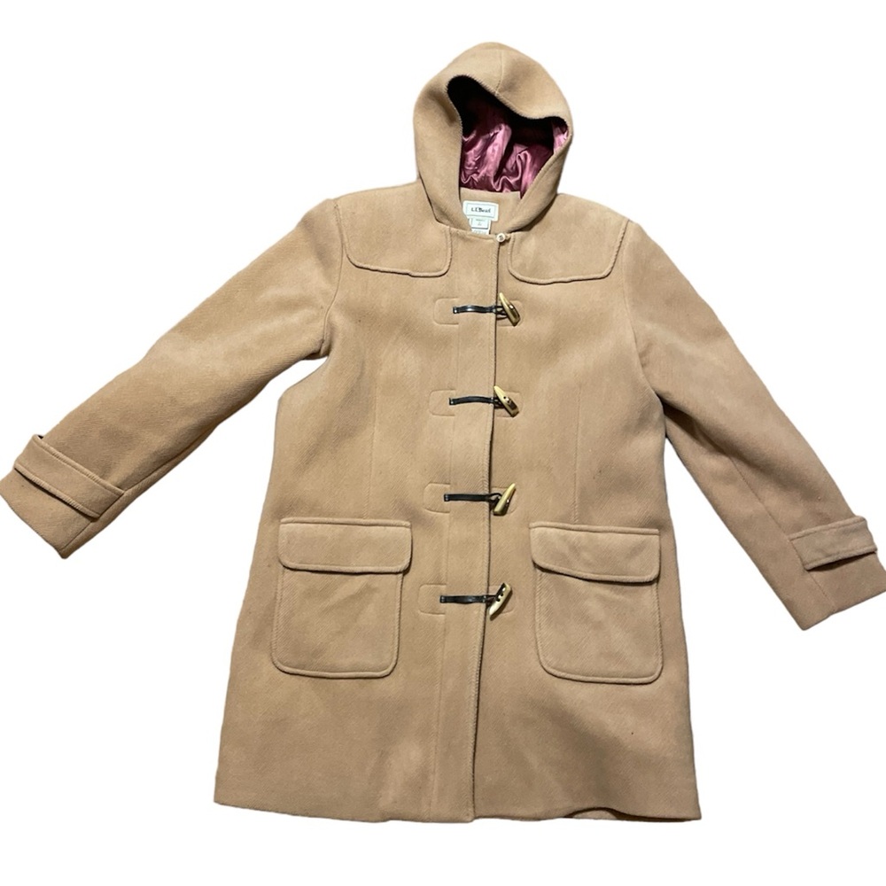 LL Bean Misses Tan Classic Wool Toggle Winter Jacket